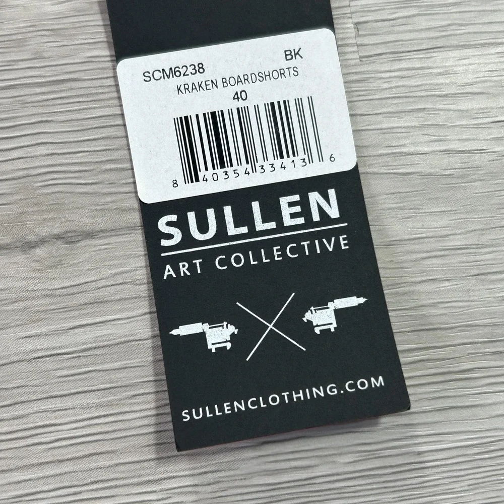 NEW Sullen Kraken Boardshorts Mens 40 Black Nautical Skull Print Swim Trunks